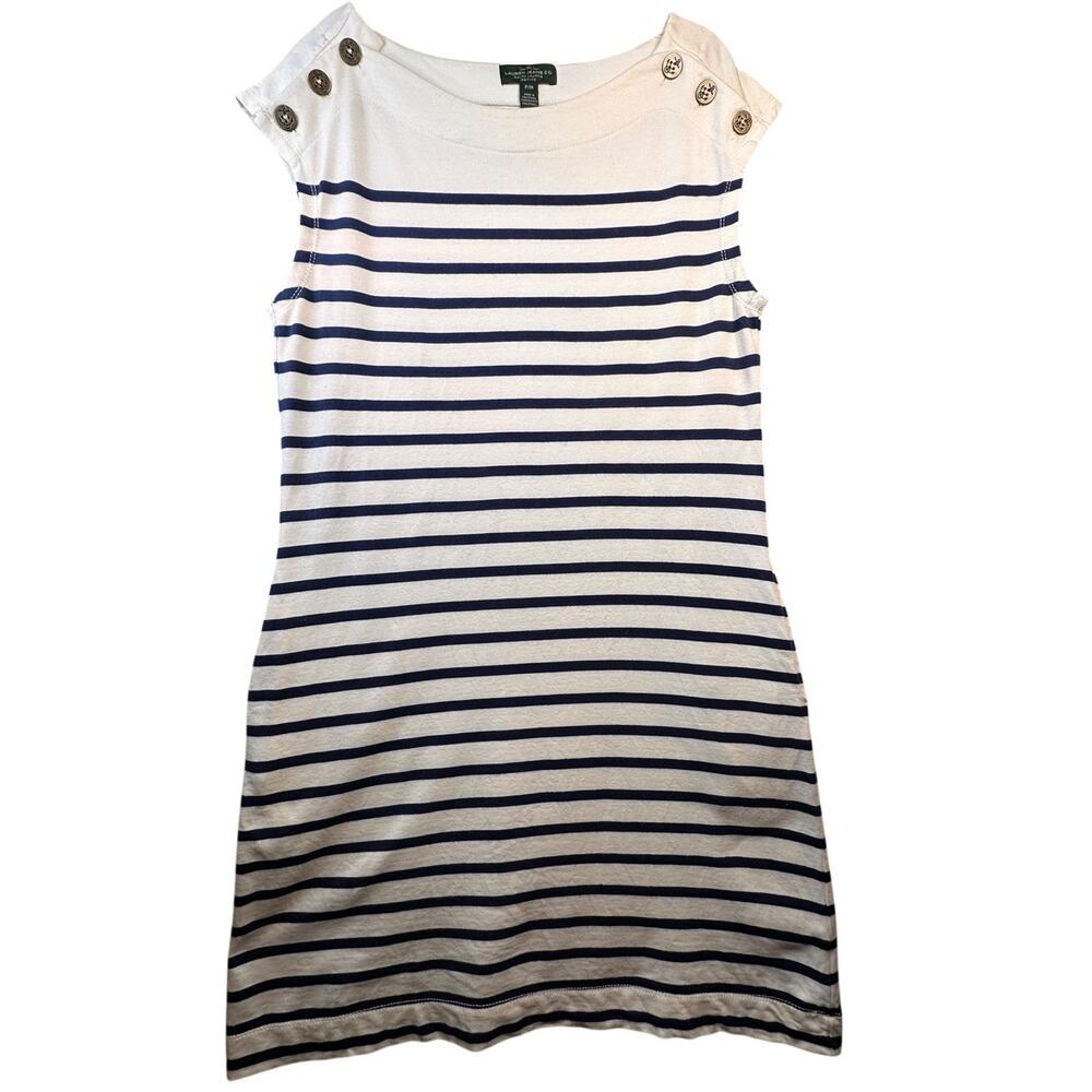Lauren Jeans Company Ralph Lauren Nautical Navy Striped Shirt Dress Sz Petite‎ M